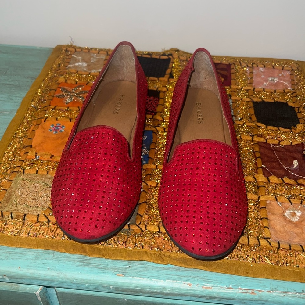 Emerald red flats with rhinestones from bakers
